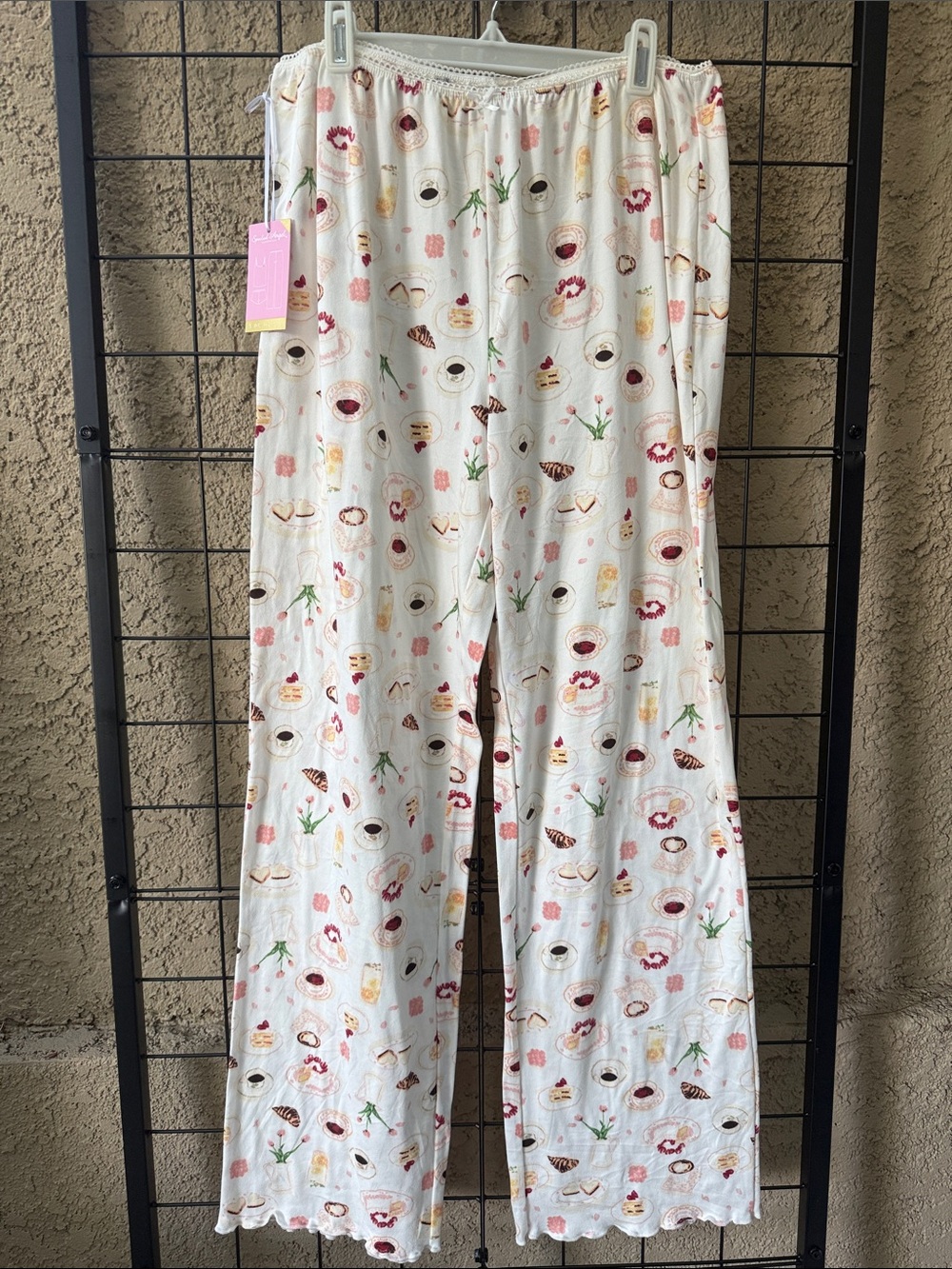 New Spoiled Cream Pajama Pants with Pink & Brown Breakfast Print